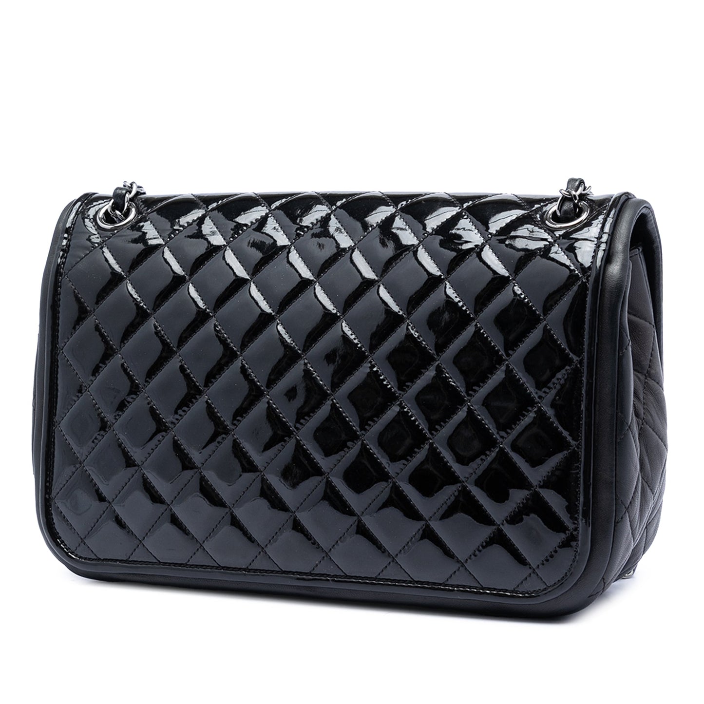 Chanel Jumbo Quilted Patent and Lambskin Trimmed Classic Twist Flap