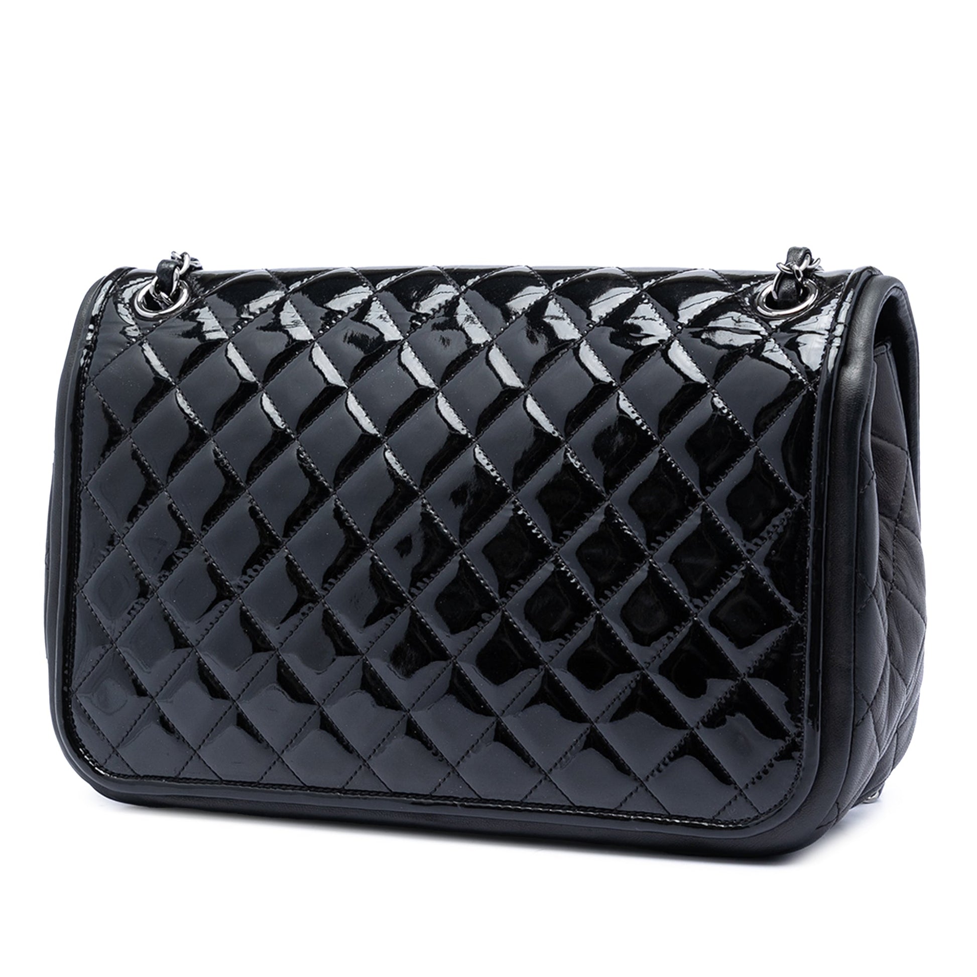Chanel Jumbo Quilted Patent and Lambskin Trimmed Classic Twist Flap