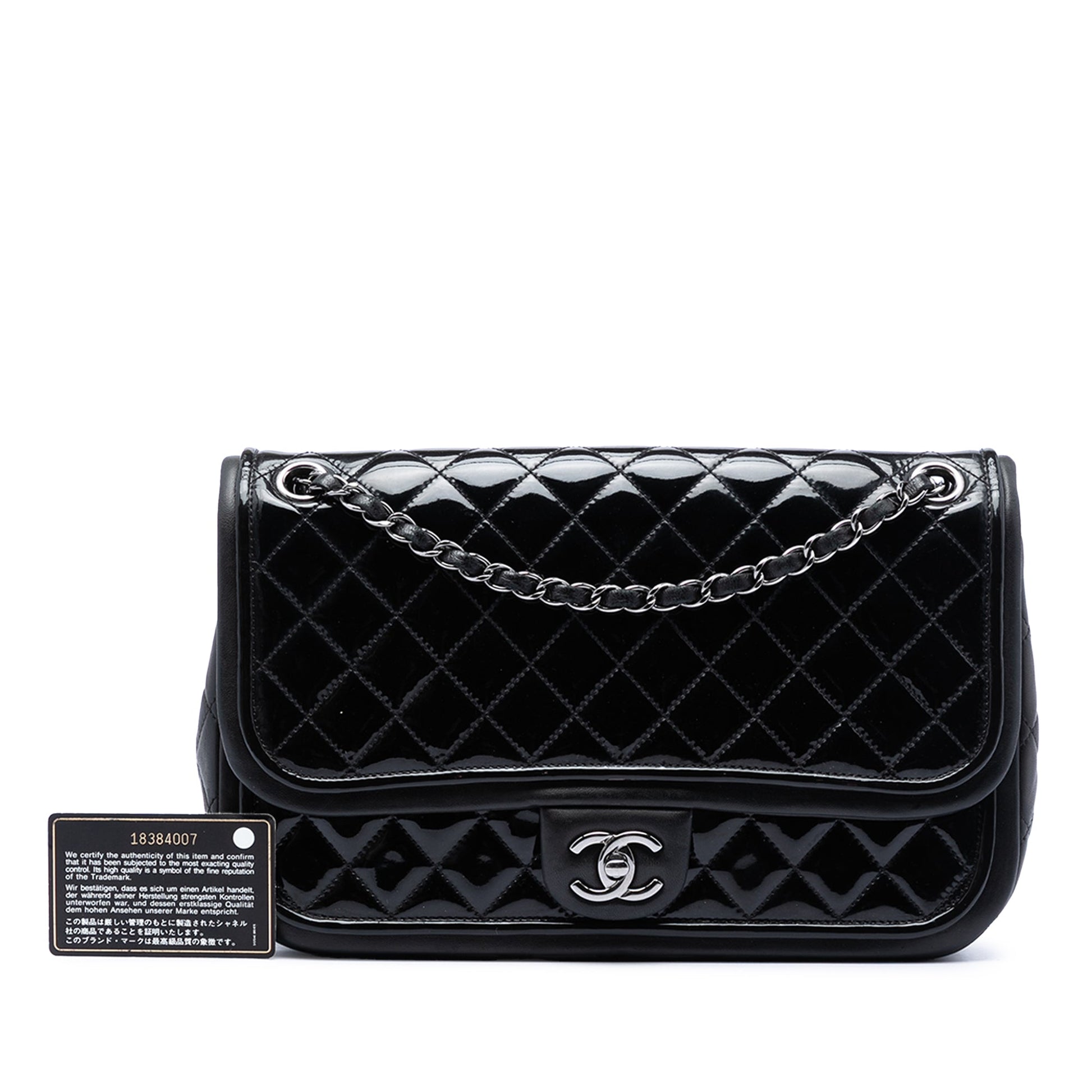 Chanel Jumbo Quilted Patent and Lambskin Trimmed Classic Twist Flap