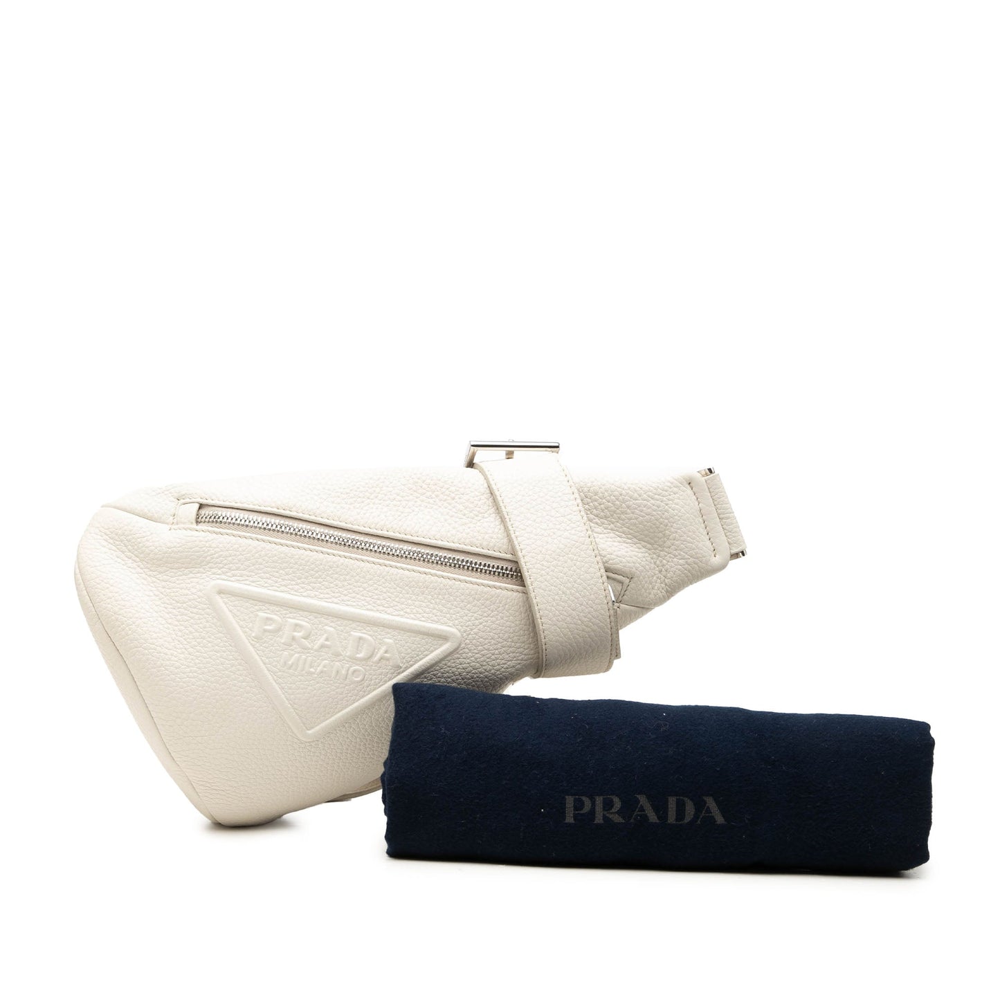 Prada Vitello Daino Logo Embossed Sling Bag