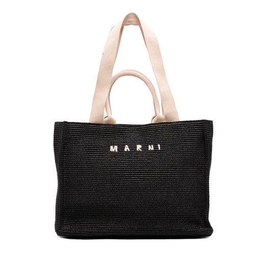 Marni Raffia Effect Nylon Embroidered Logo North West Shopping Tote