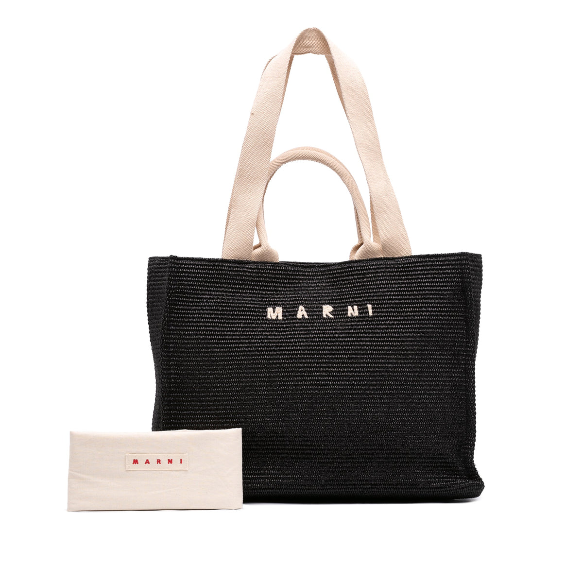 Marni Raffia Effect Nylon Embroidered Logo North West Shopping Tote