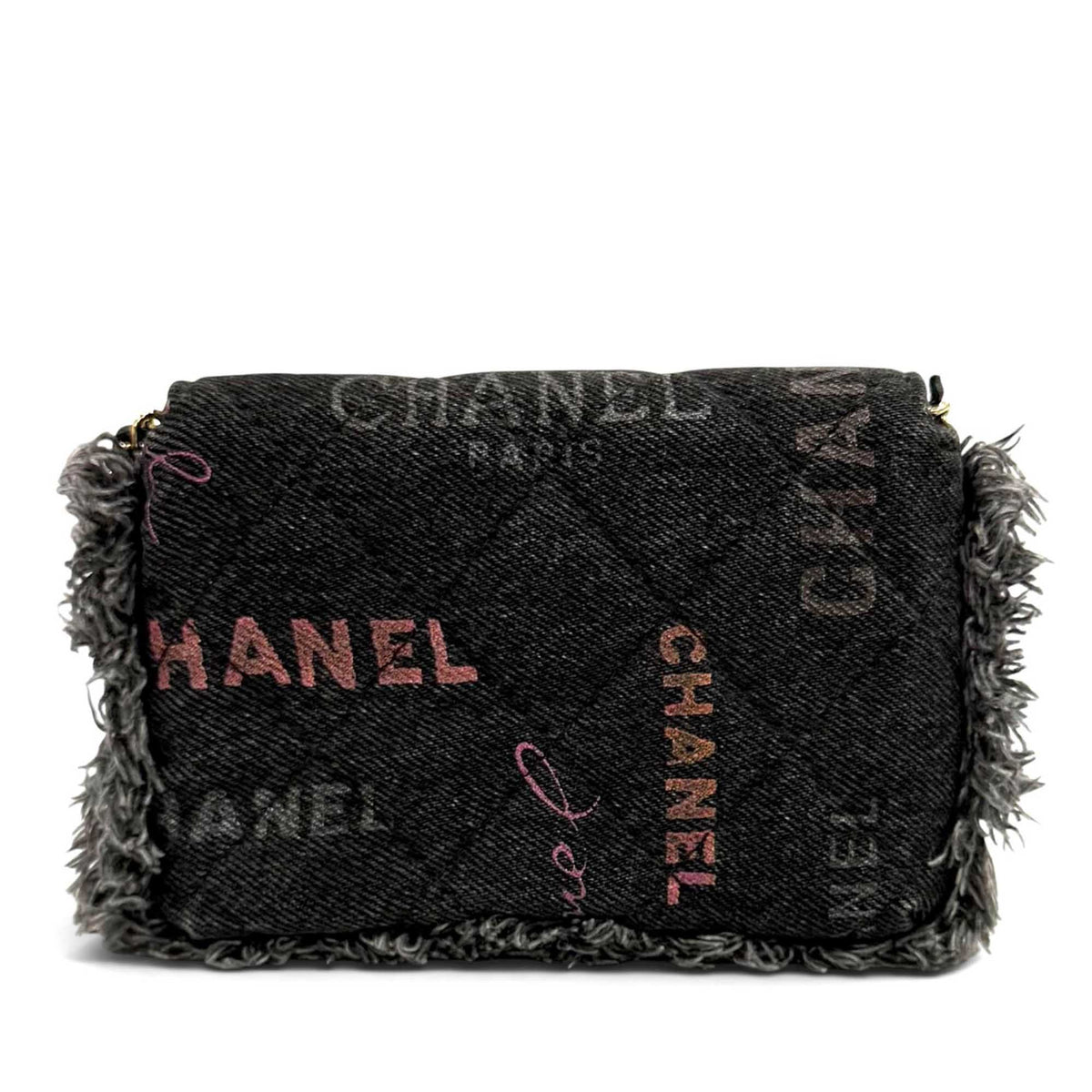Chanel Fringe Denim Mood Clutch with Chain