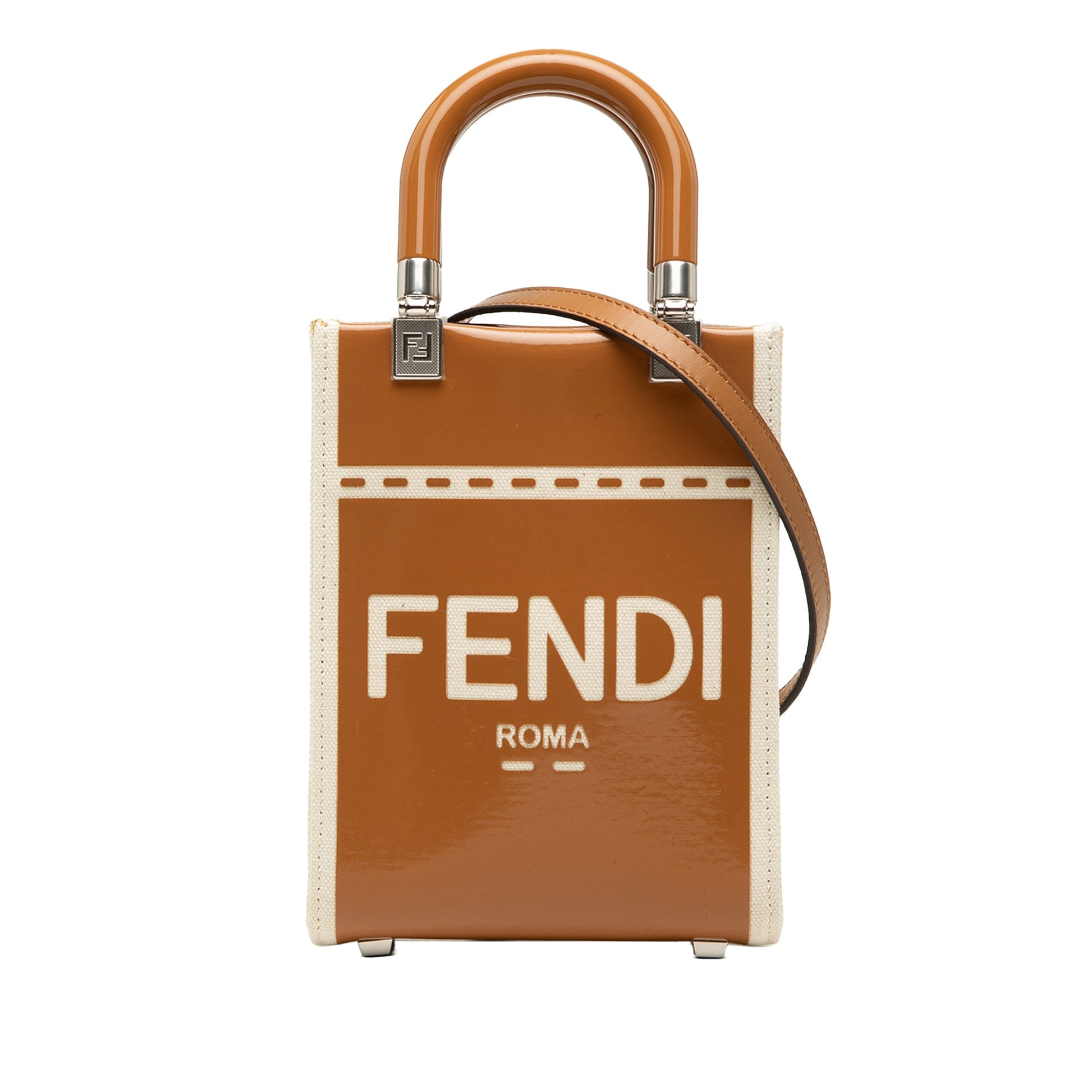 Fendi Mini Patent and Canvas Sunshine Shopper Tote