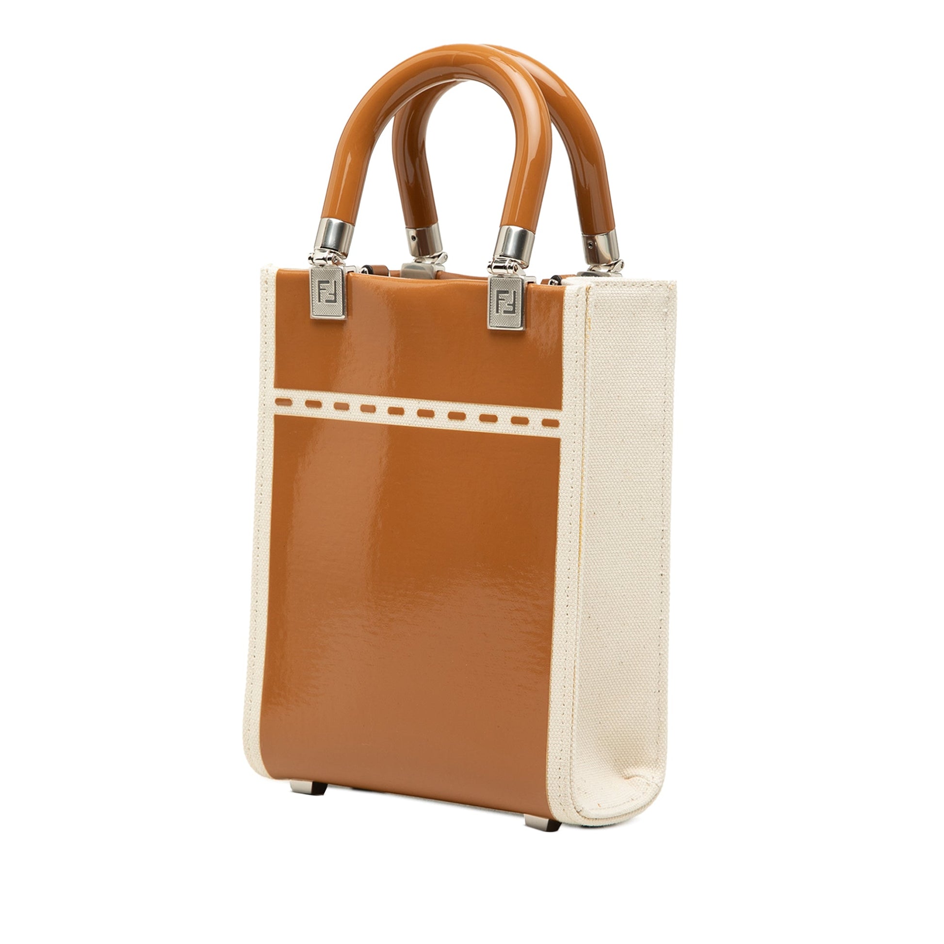 Fendi Mini Patent and Canvas Sunshine Shopper Tote