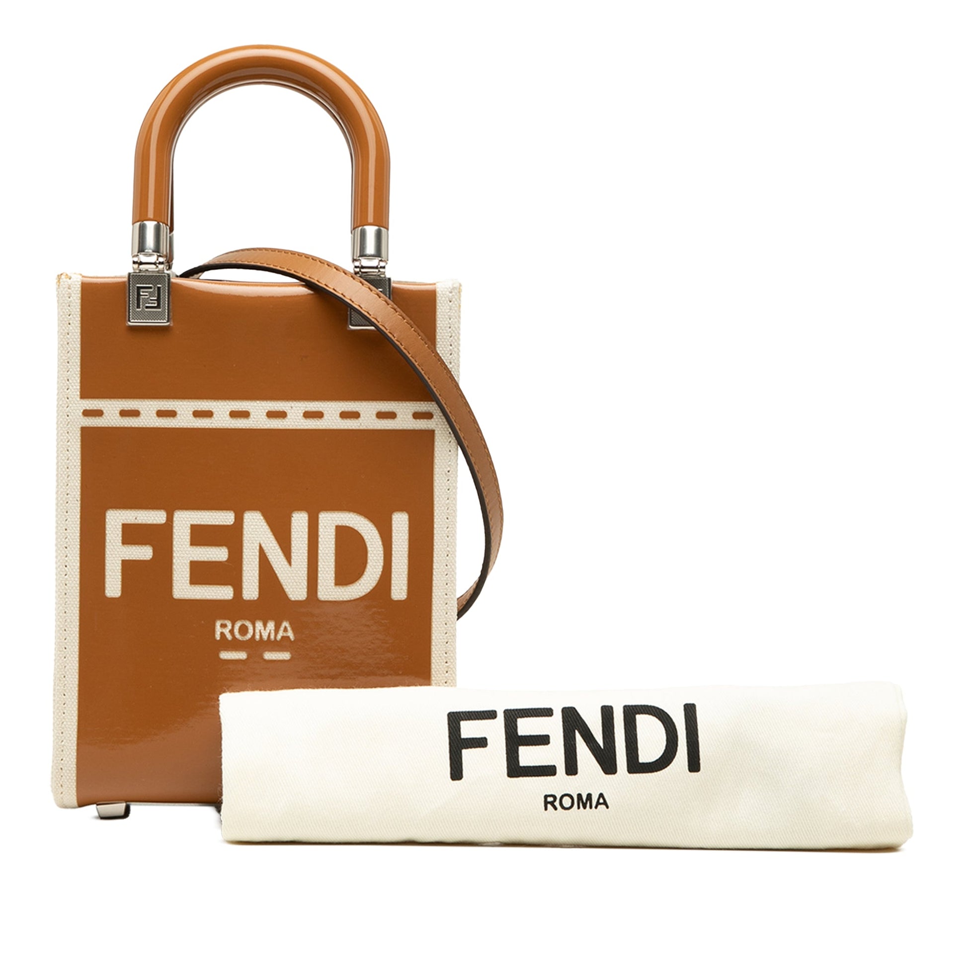 Fendi Mini Patent and Canvas Sunshine Shopper Tote