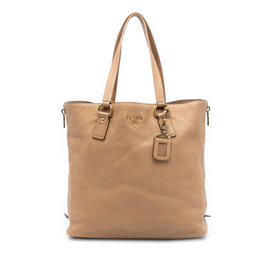 Prada Vitello Daino Side Zip Shopper Tote