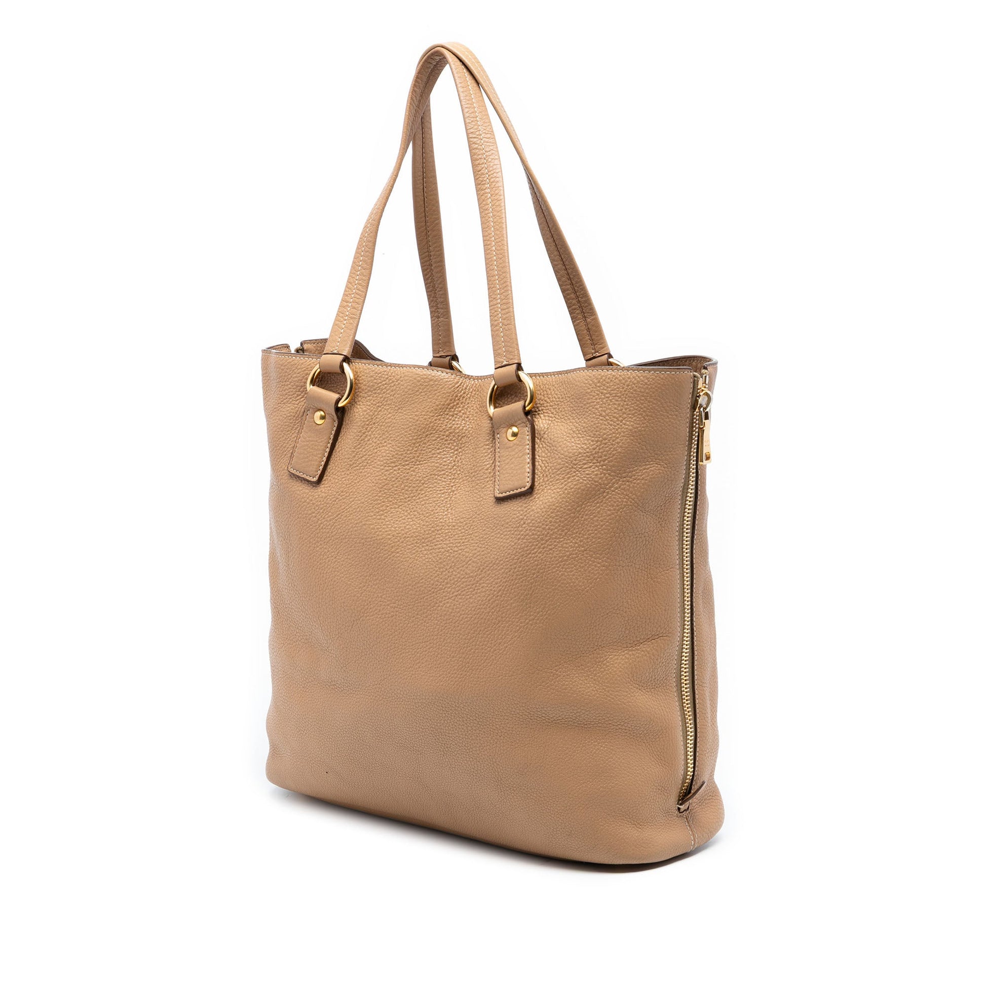 Prada Vitello Daino Side Zip Shopper Tote