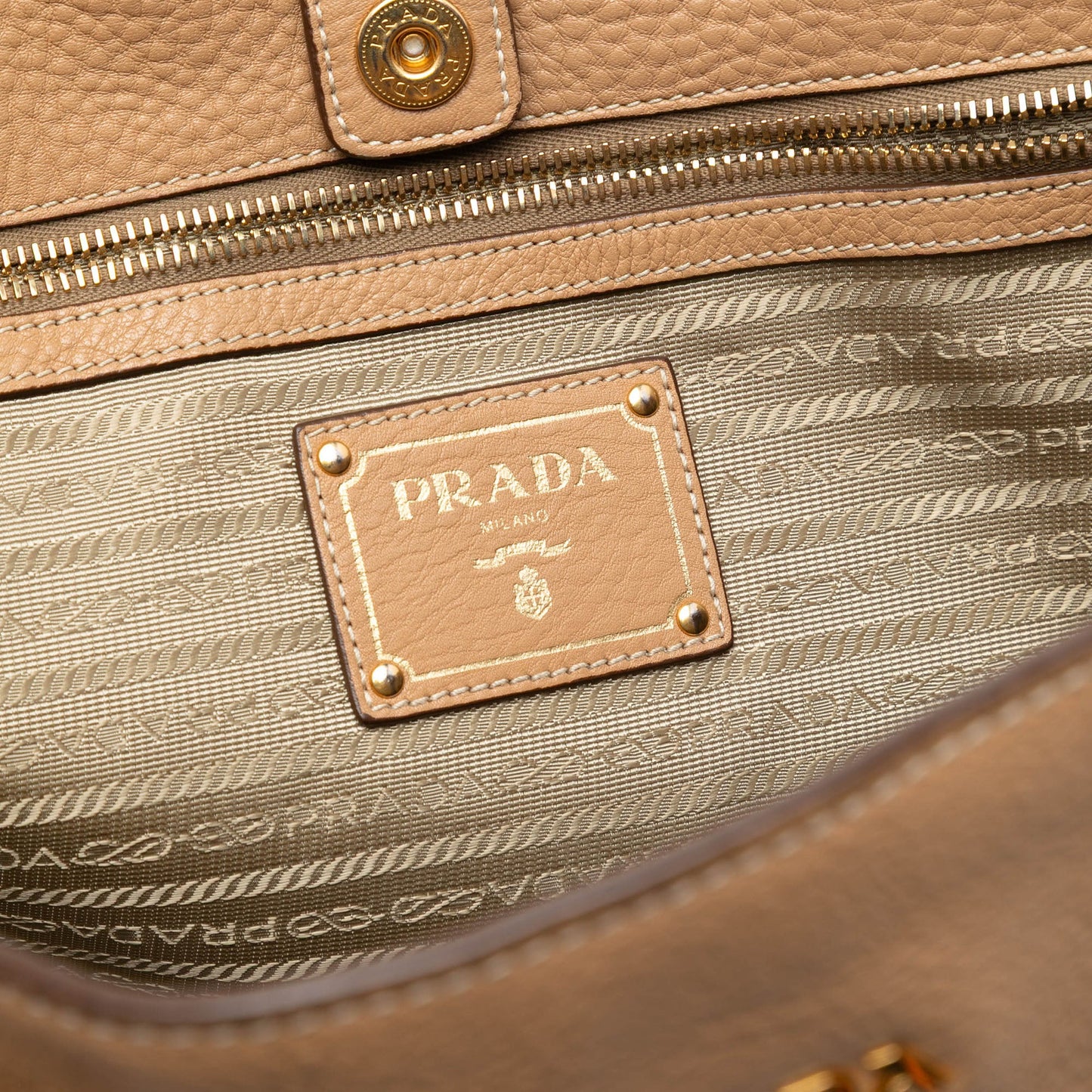 Prada Vitello Daino Side Zip Shopper Tote