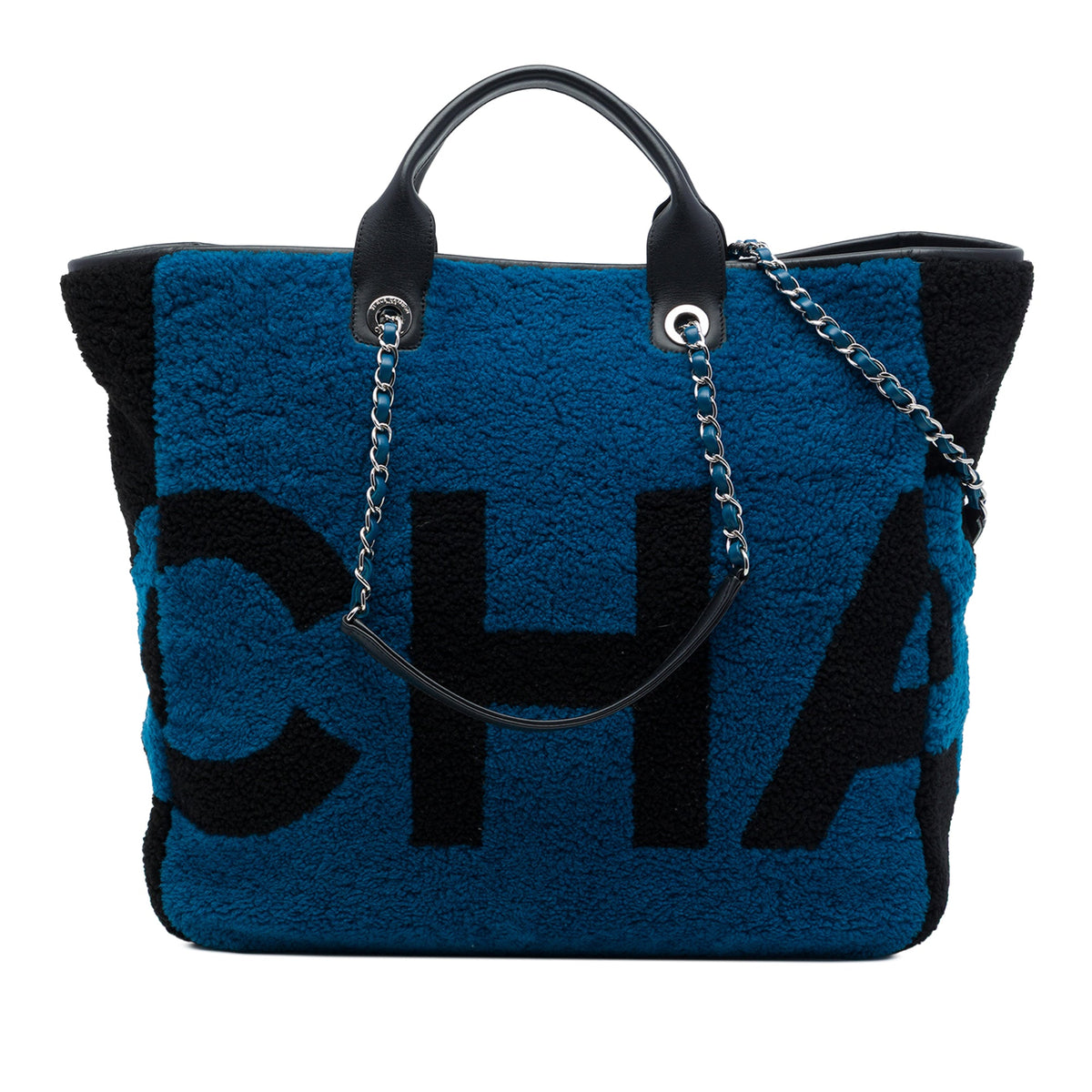 Chanel Medium Shearling and Calfskin Deauville Shopping Tote — Blue