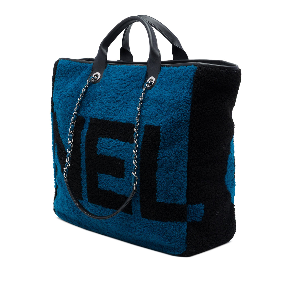 Chanel Medium Shearling and Calfskin Deauville Shopping Tote — Blue