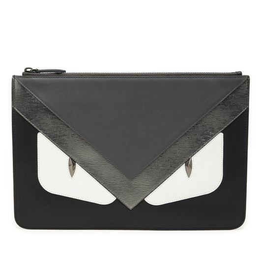 Fendi Leather Monster Eyes Zip Clutch