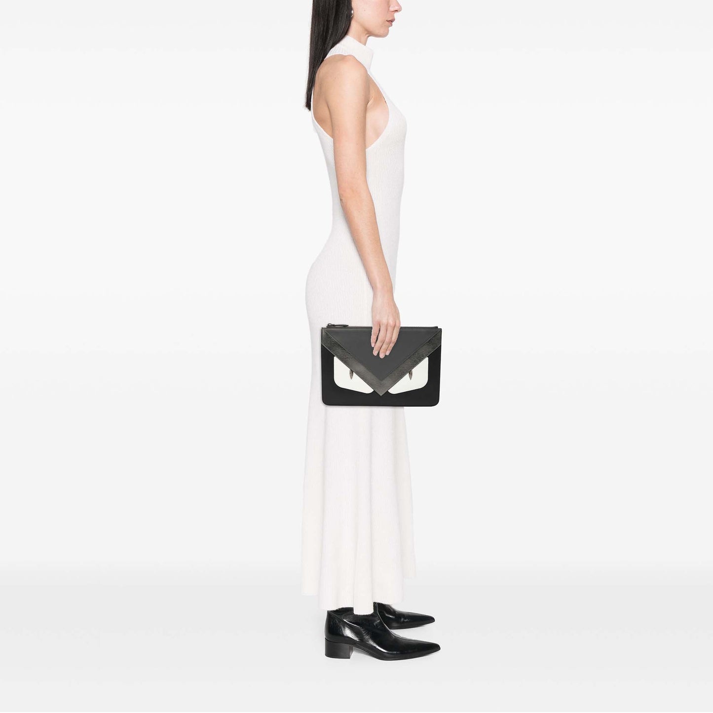 Fendi Leather Monster Eyes Zip Clutch