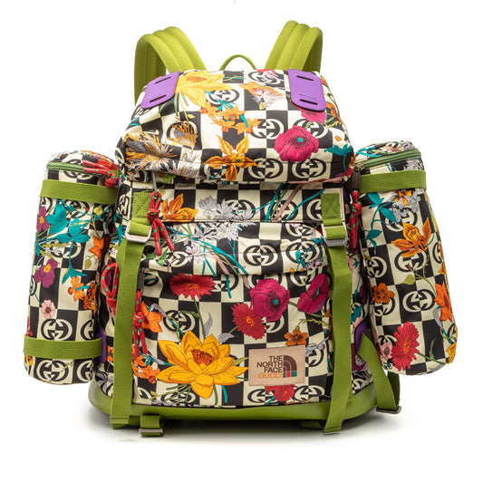 Gucci The North Face Floral Multicolor Nylon and Leather Backpack