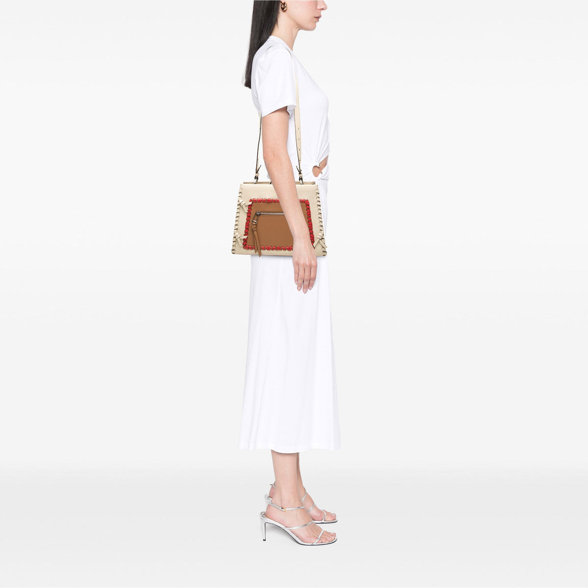 Fendi Small Bicolor Calfskin Whipstitch Runway Satchel