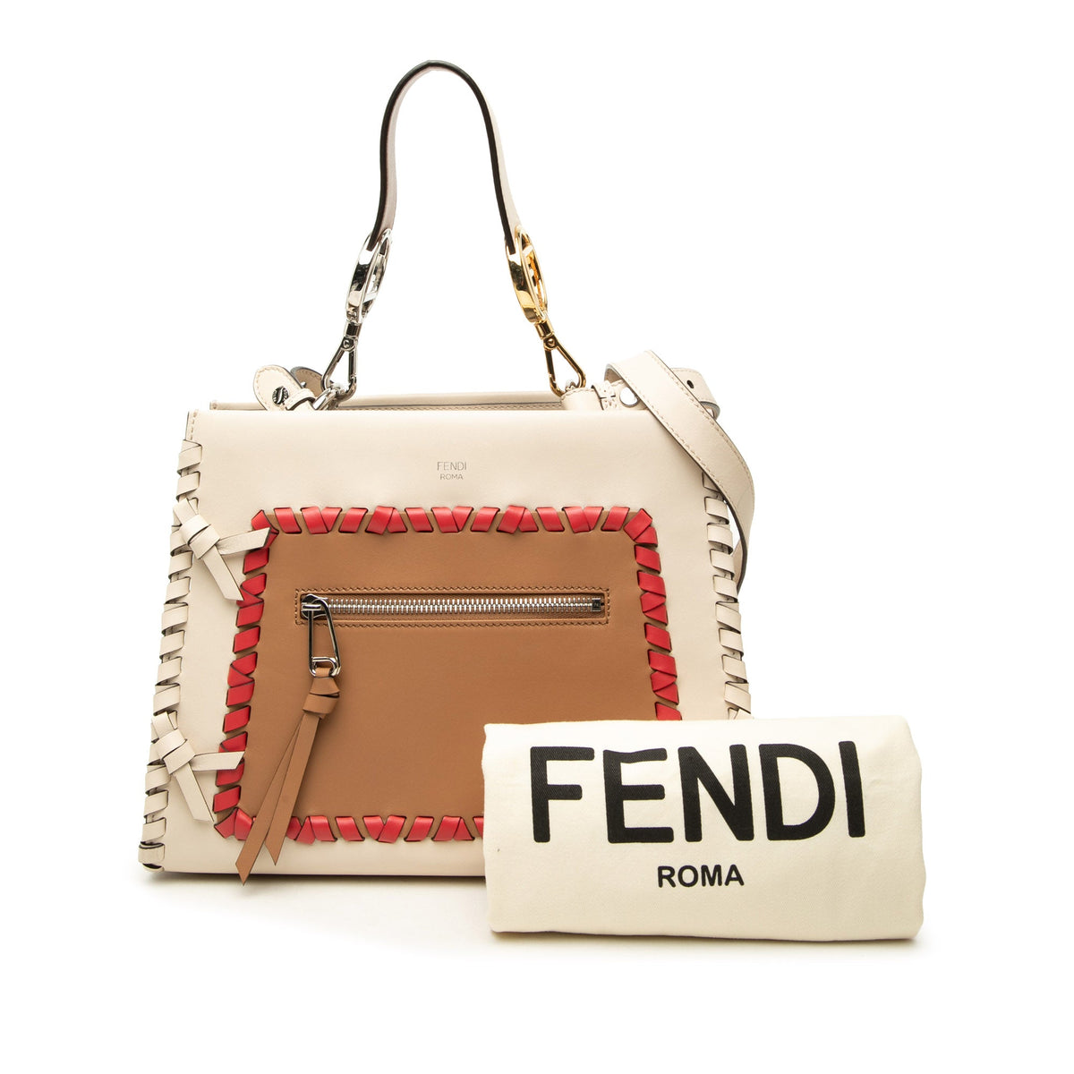 Fendi Small Bicolor Calfskin Whipstitch Runway Satchel