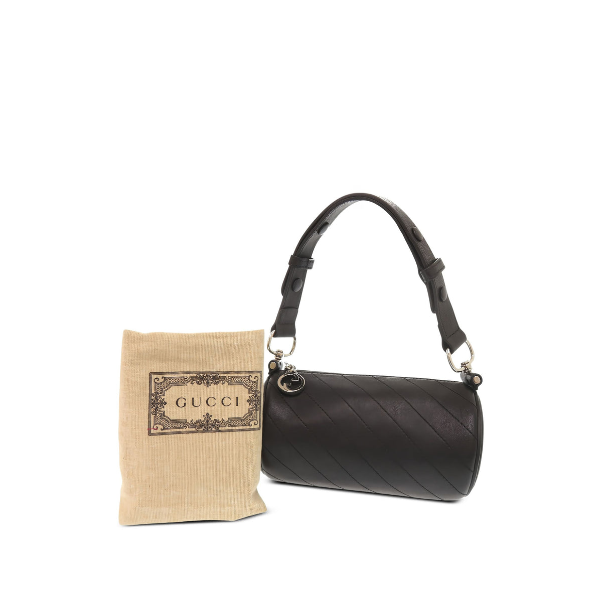 Gucci Mini Leather Blondie Barrel Shoulder Bag — Black