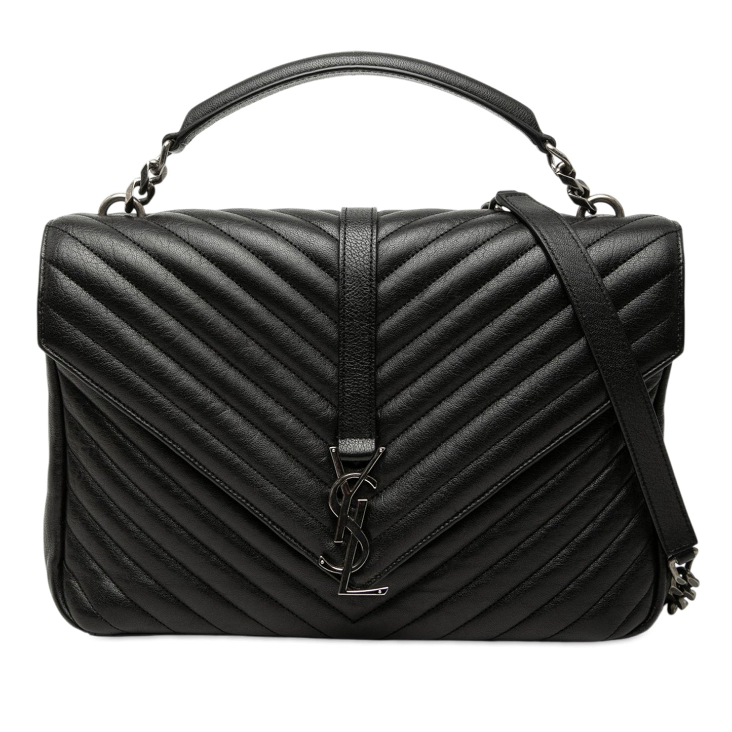 Saint Laurent Large Chevron Sheepskin Monogram College Satchel