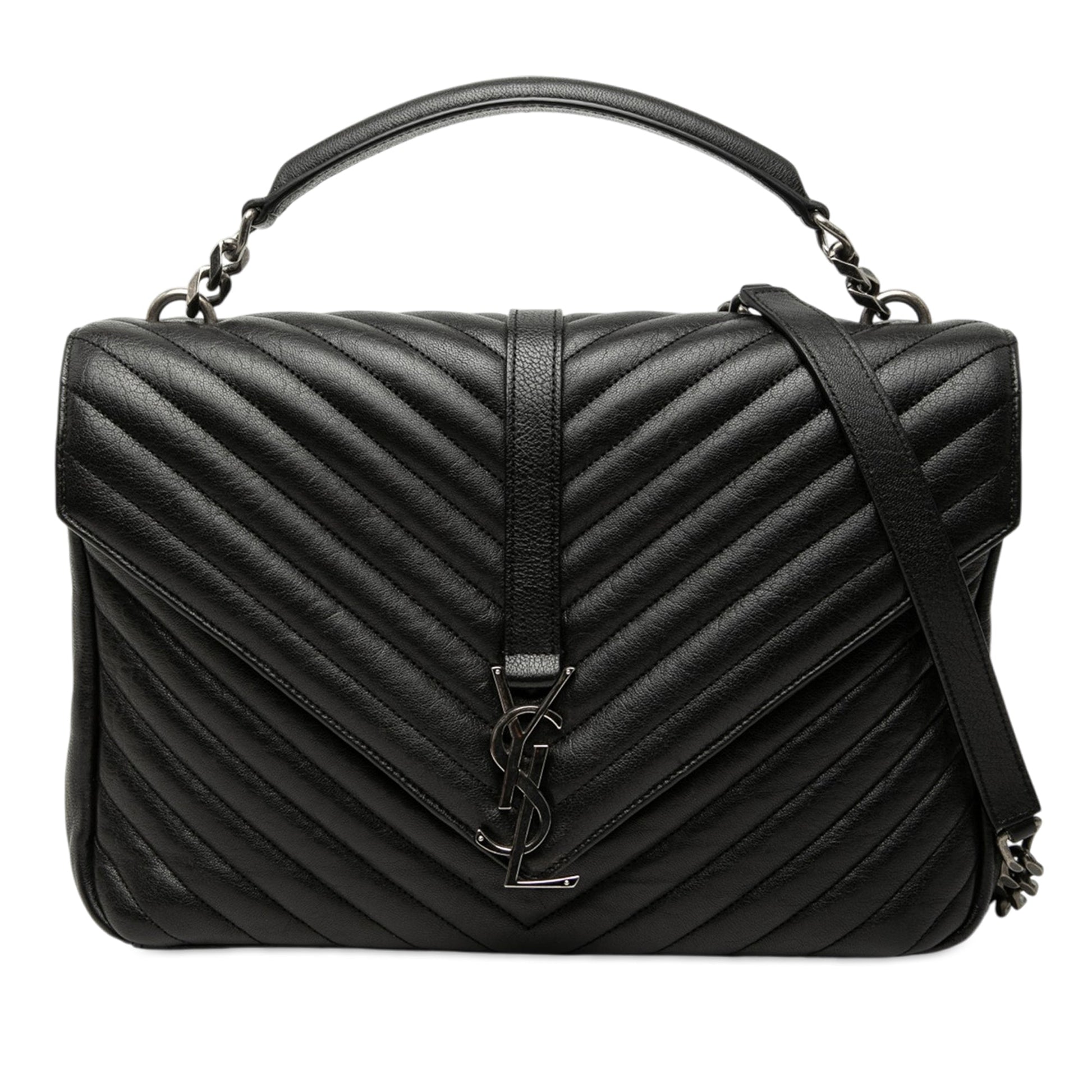 Saint Laurent Large Chevron Sheepskin Monogram College Satchel