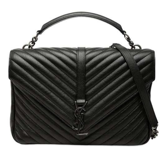 Saint Laurent Large Chevron Sheepskin Monogram College Satchel