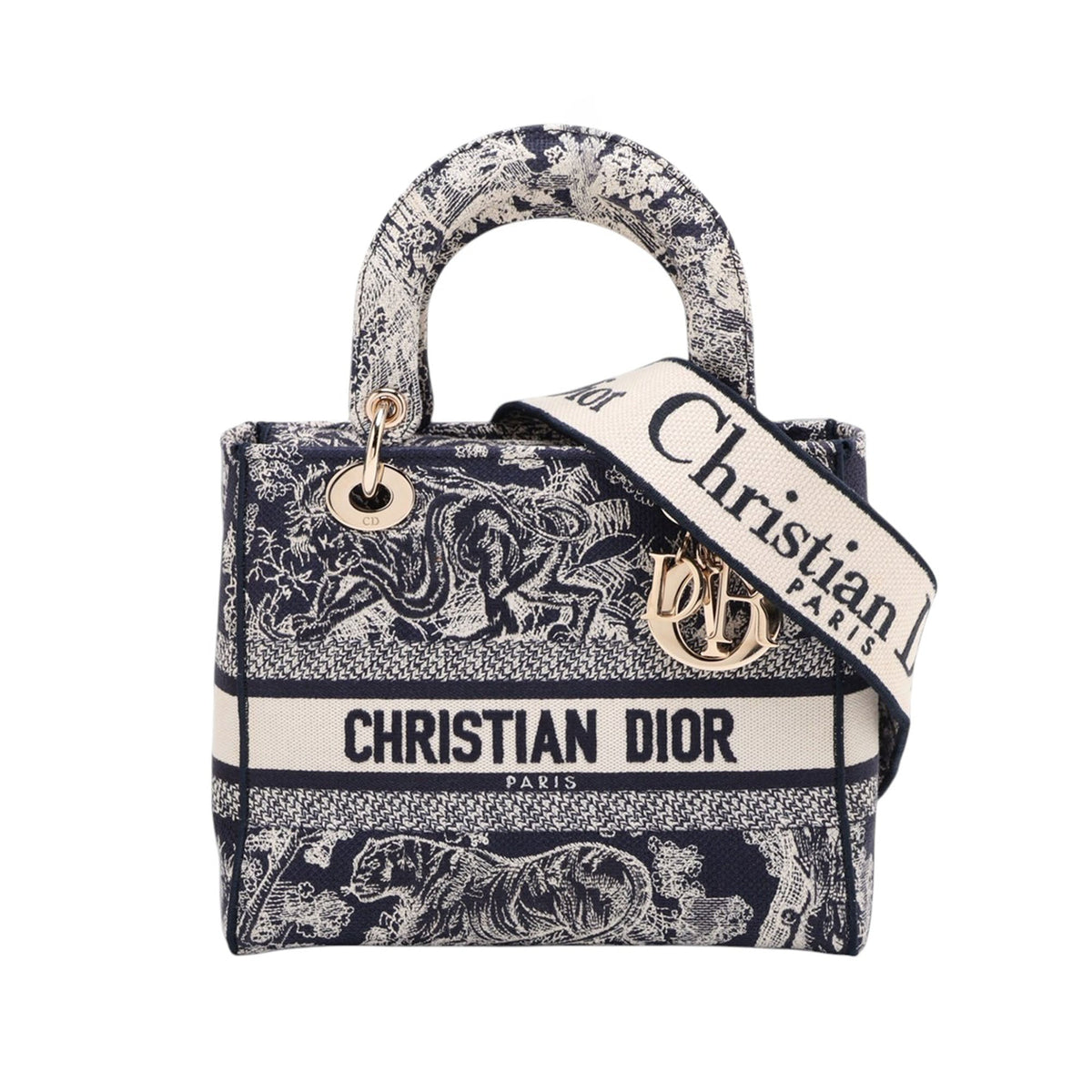 Dior Medium Embroidered Canvas Toile de Jouy Lady D Lite — Blue