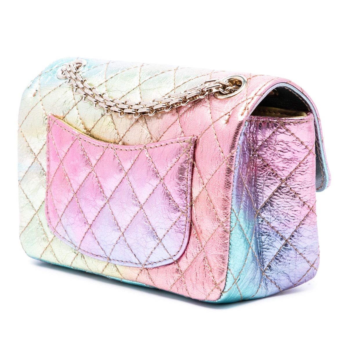 Chanel Mini Quilted Crinkled Goatskin Rainbow Reissue 2.55 Single Flap 224