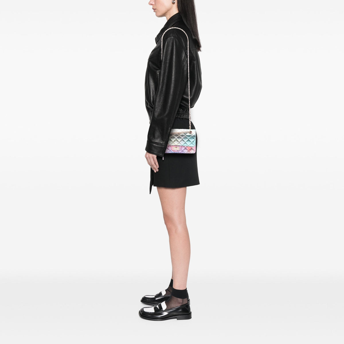 Chanel Mini Quilted Crinkled Goatskin Rainbow Reissue 2.55 Single Flap 224