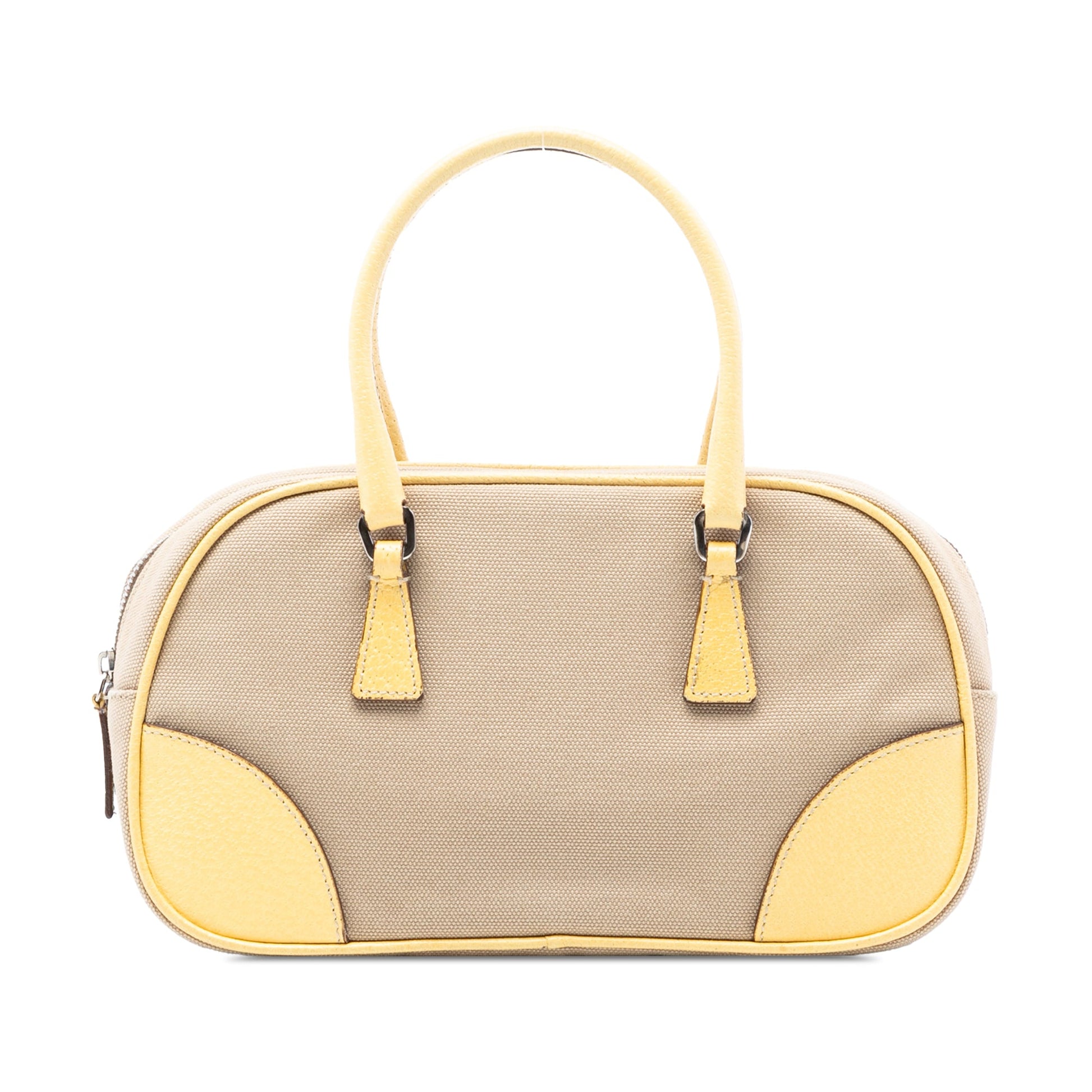 Prada Cinghiale Trimmed Canvas Canapa Bauletto Bag