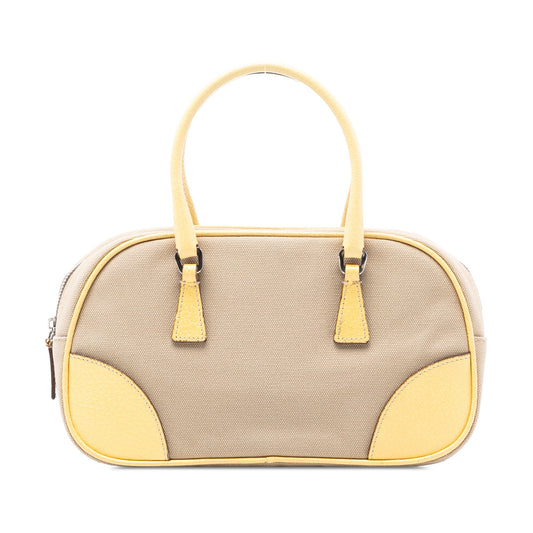 Prada Cinghiale Trimmed Canvas Canapa Bauletto Bag