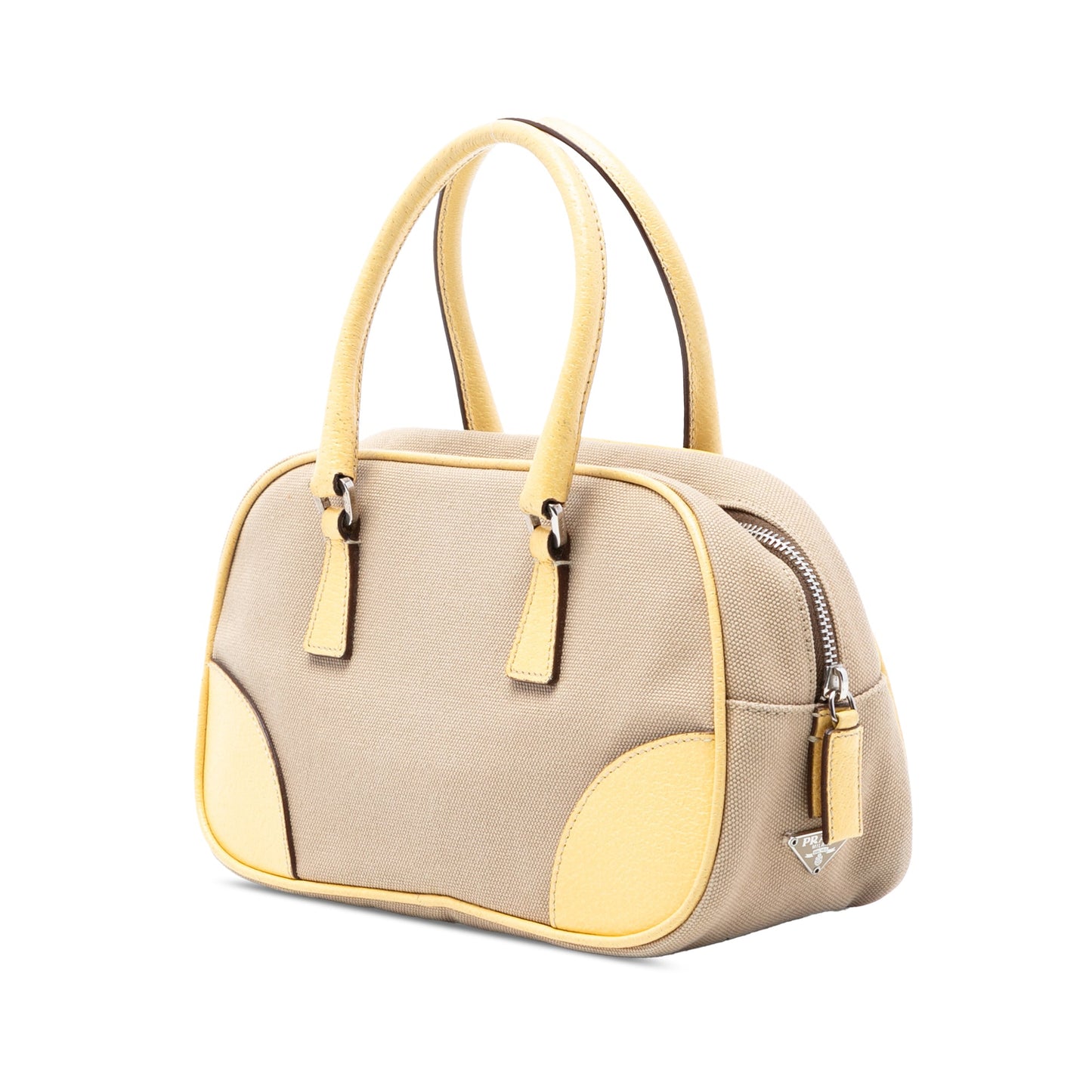Prada Cinghiale Trimmed Canvas Canapa Bauletto Bag