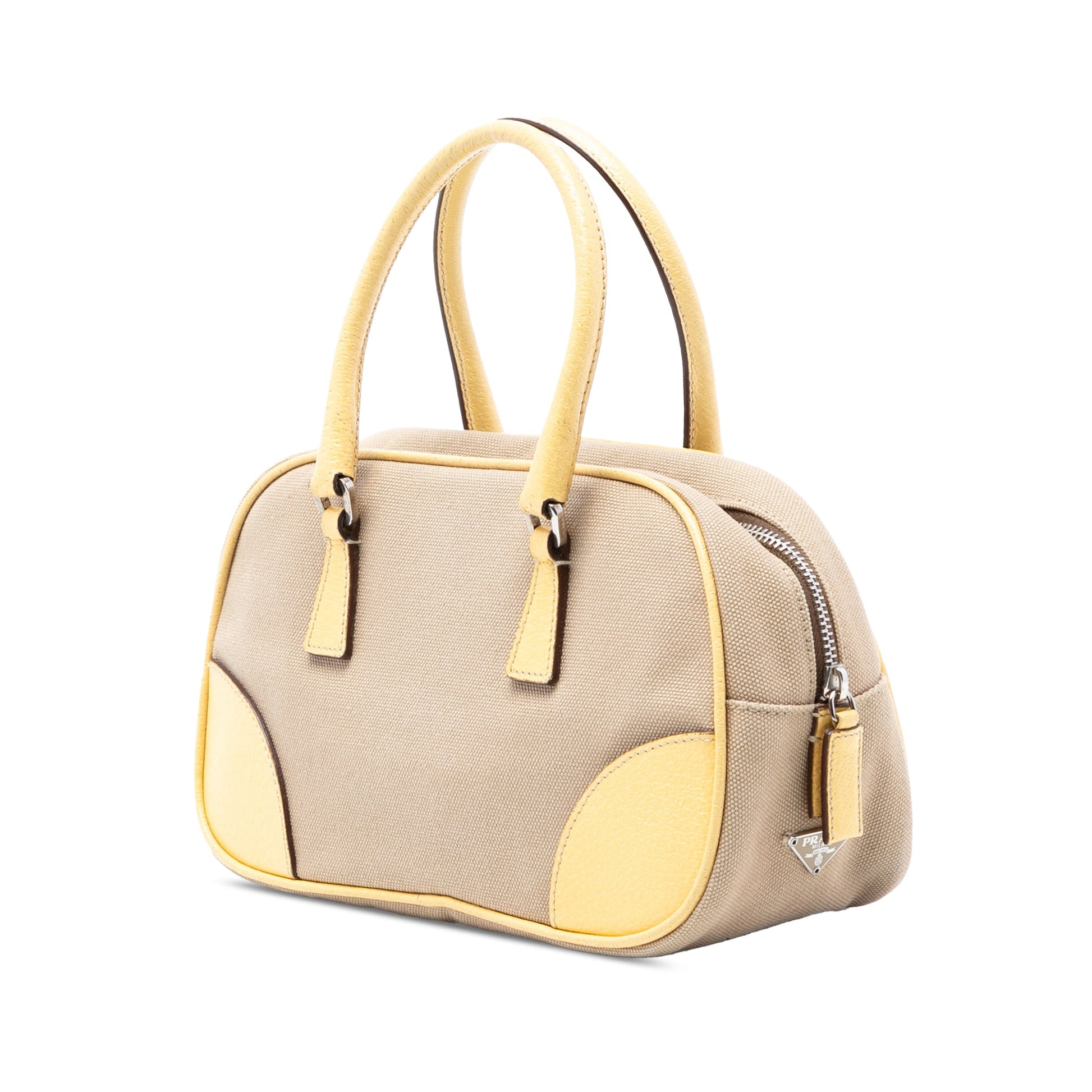 Prada Cinghiale Trimmed Canvas Canapa Bauletto Bag