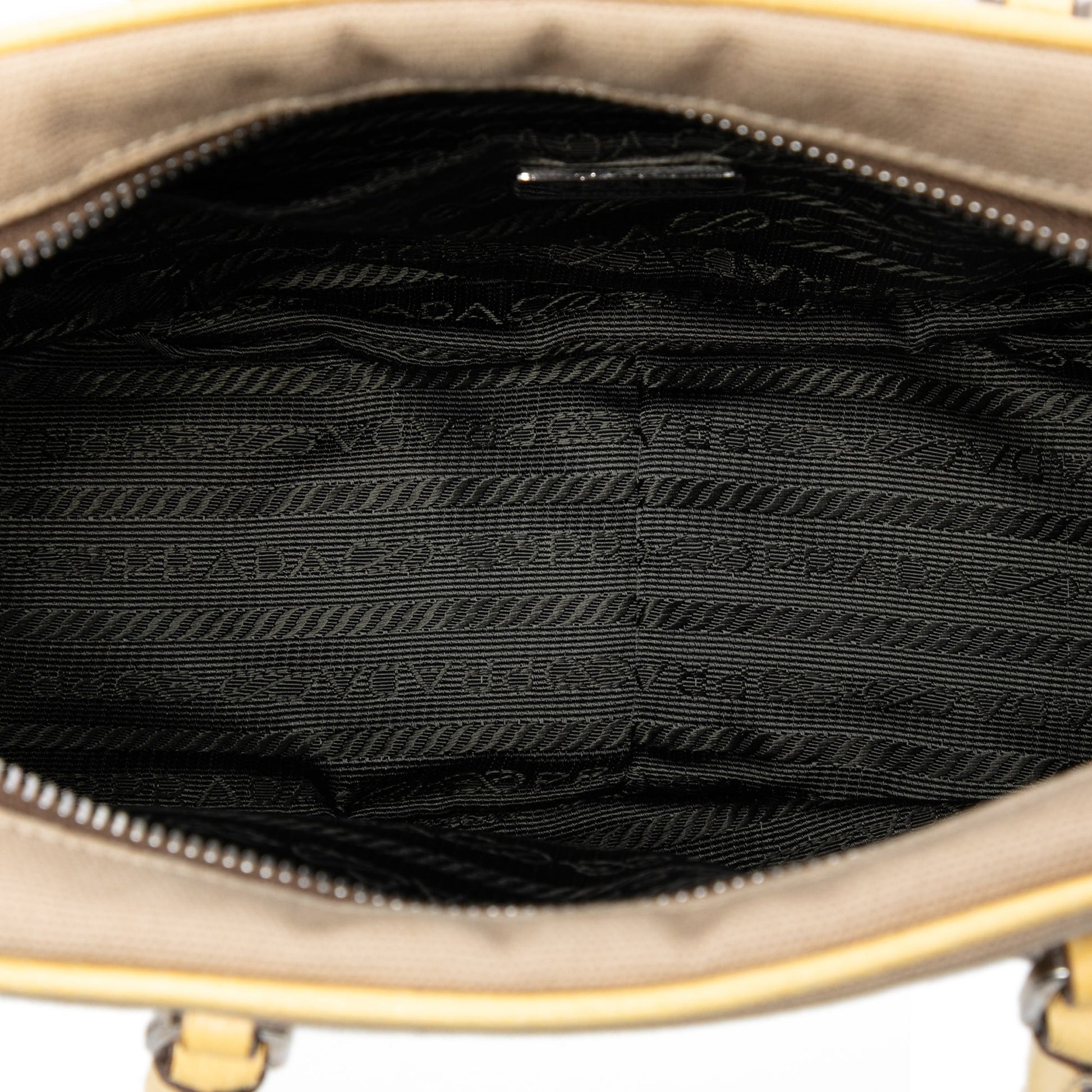 Prada Cinghiale Trimmed Canvas Canapa Bauletto Bag