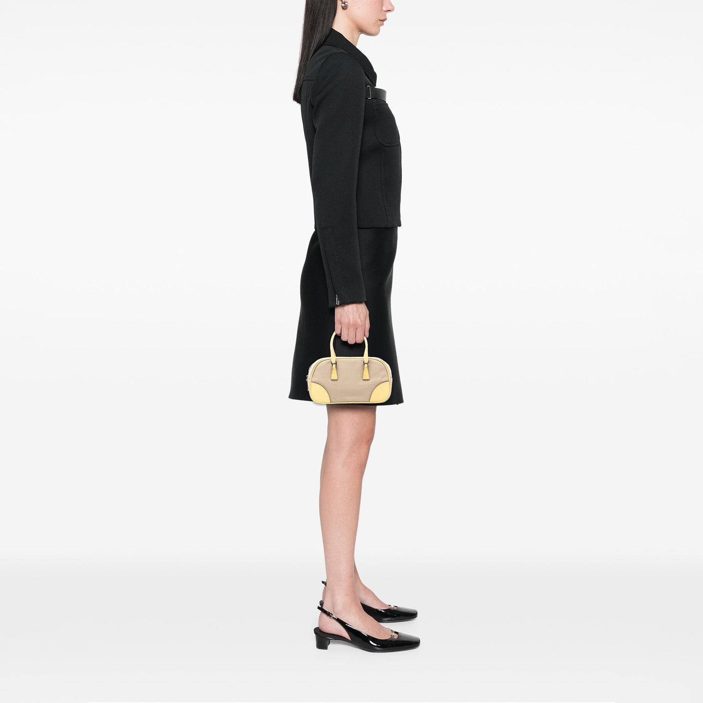 Prada Cinghiale Trimmed Canvas Canapa Bauletto Bag