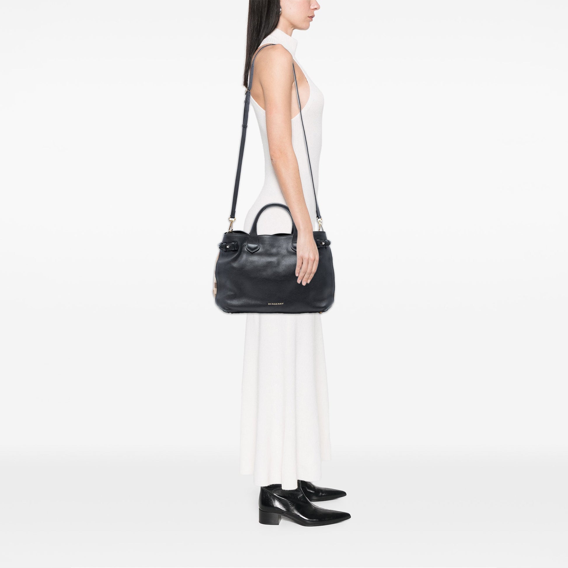 Burberry Medium Leather and House Check Banner Satchel