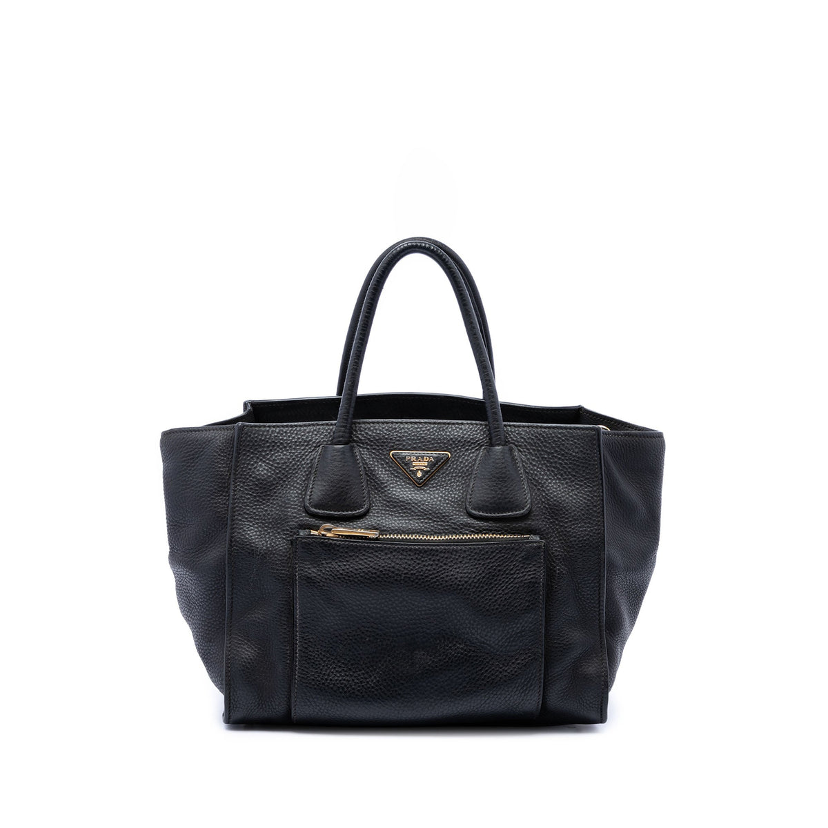 Prada Vitello Daino Front Pocket Open Convertible Tote — Black