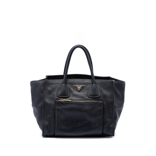 Prada Vitello Daino Front Pocket Open Convertible Tote — Black