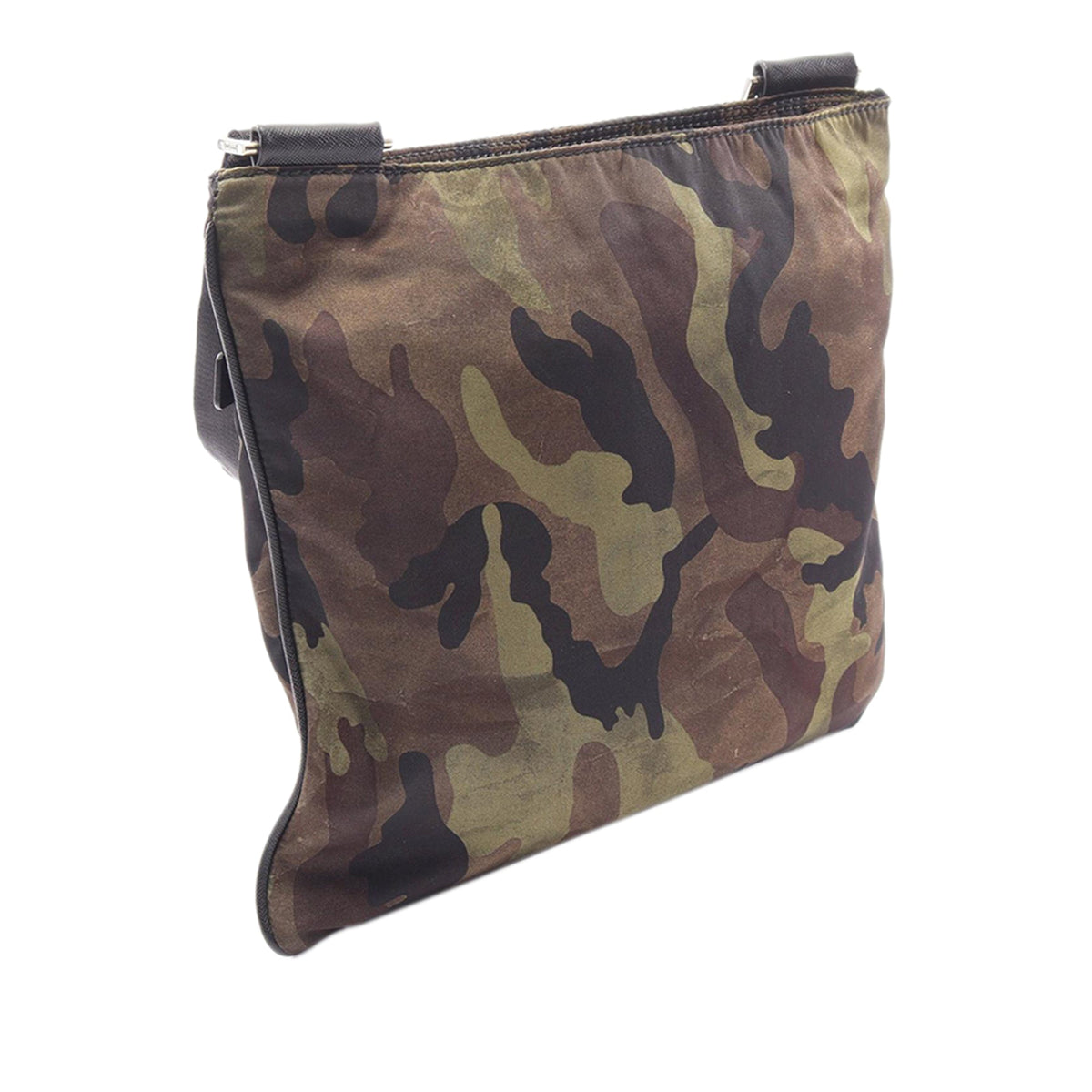 Prada Tessuto Camouflage Zip Top Crossbody — Brown