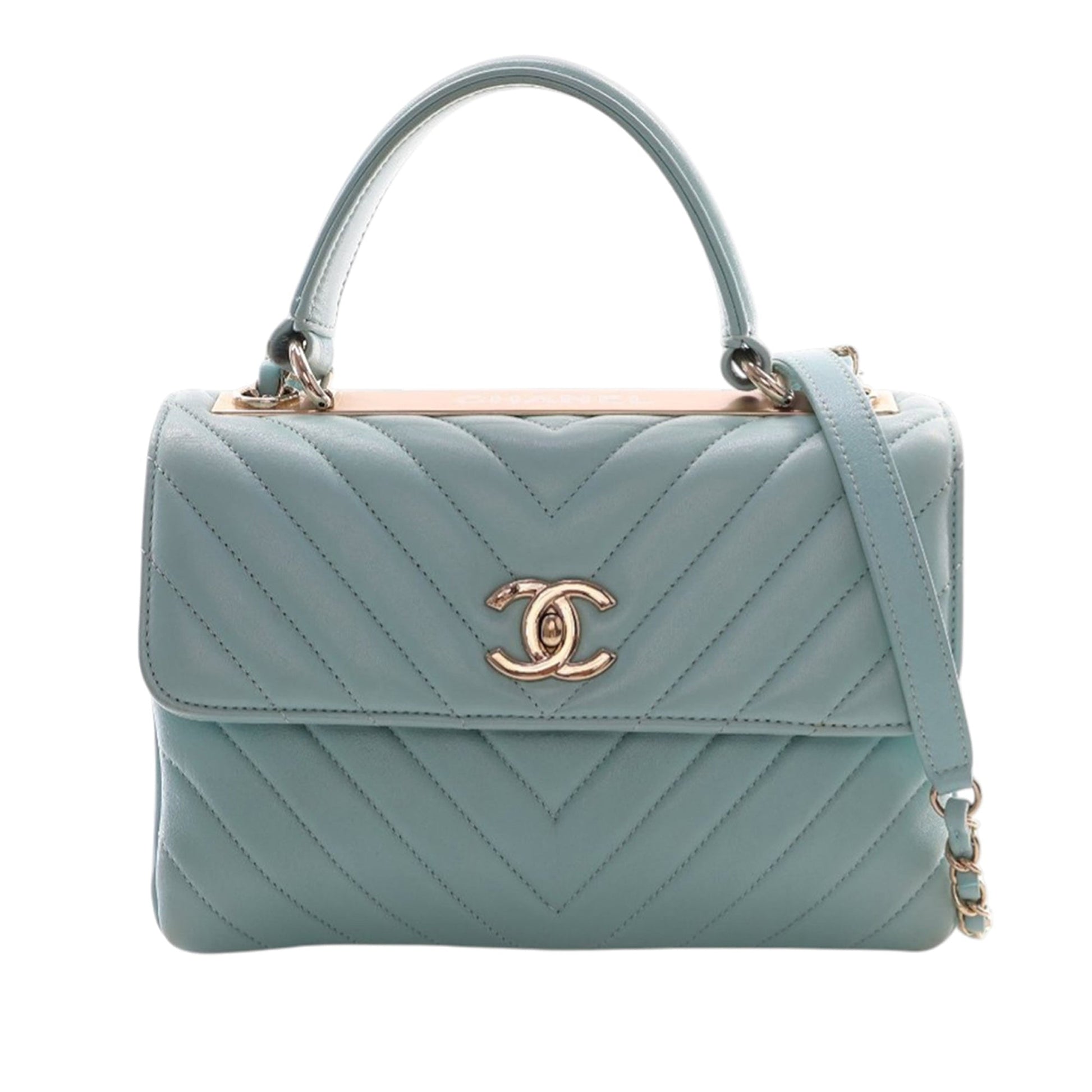 Small Chevron Lambskin Trendy CC Top Handle Flap