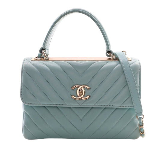 Small Chevron Lambskin Trendy CC Top Handle Flap