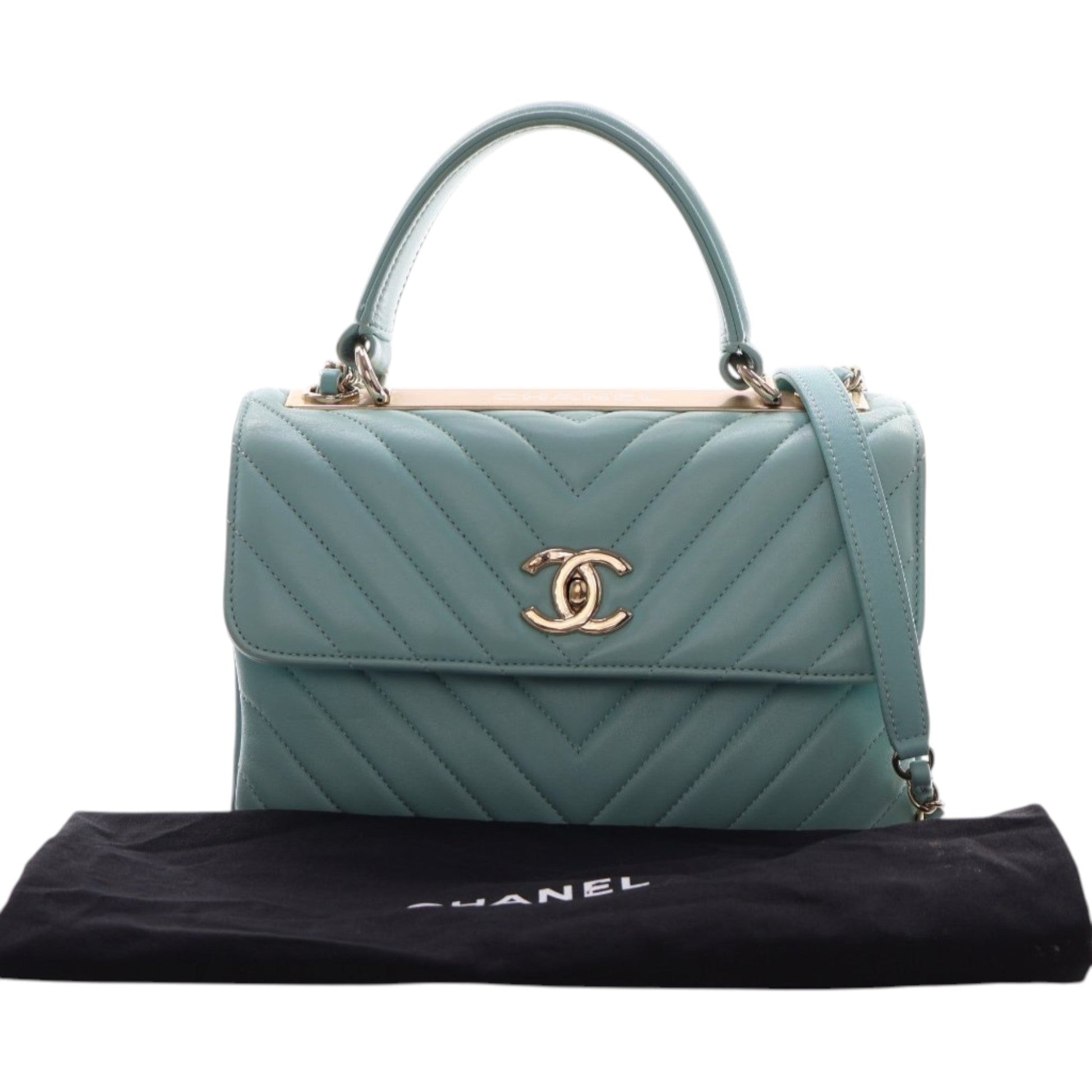 Small Chevron Lambskin Trendy CC Top Handle Flap