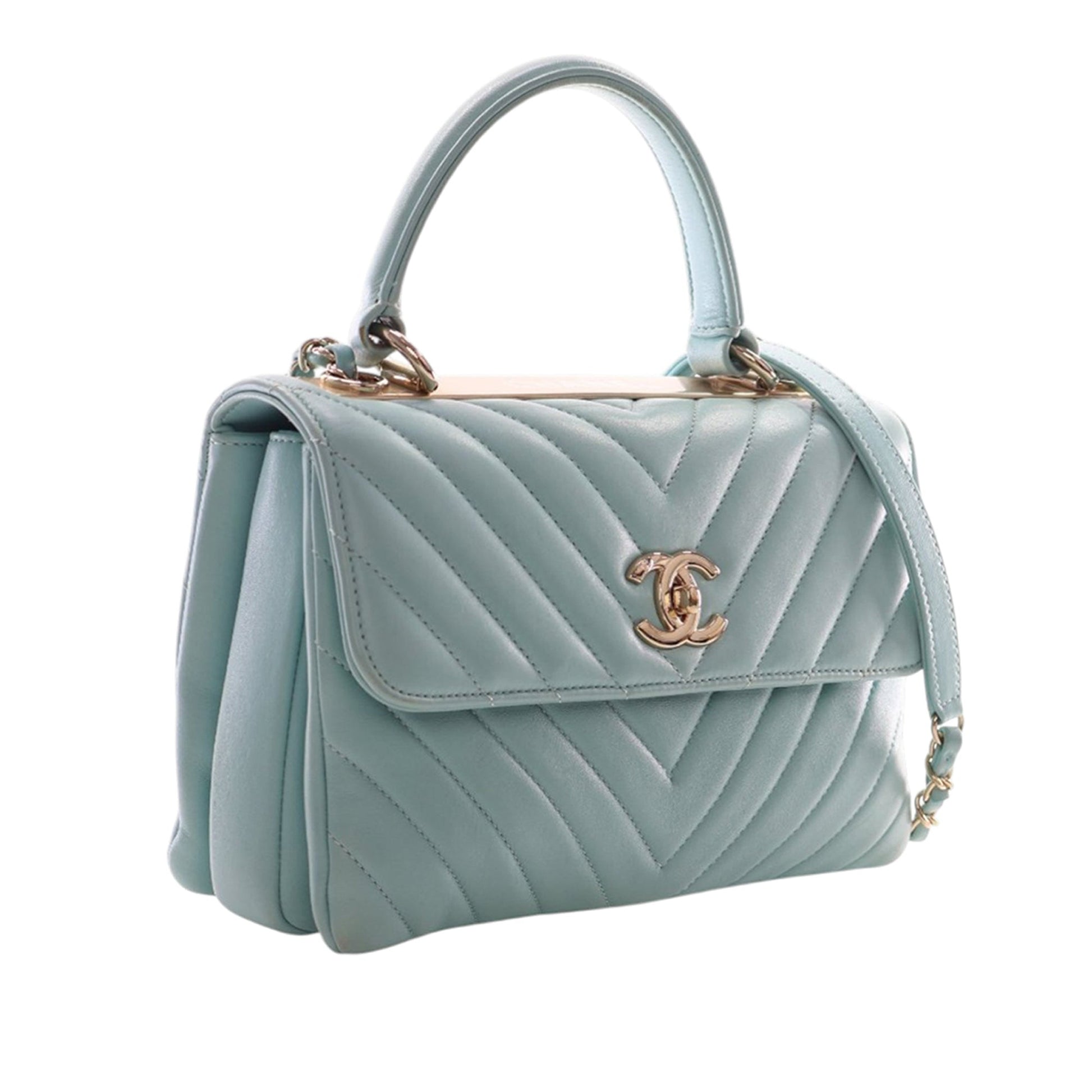 Small Chevron Lambskin Trendy CC Top Handle Flap