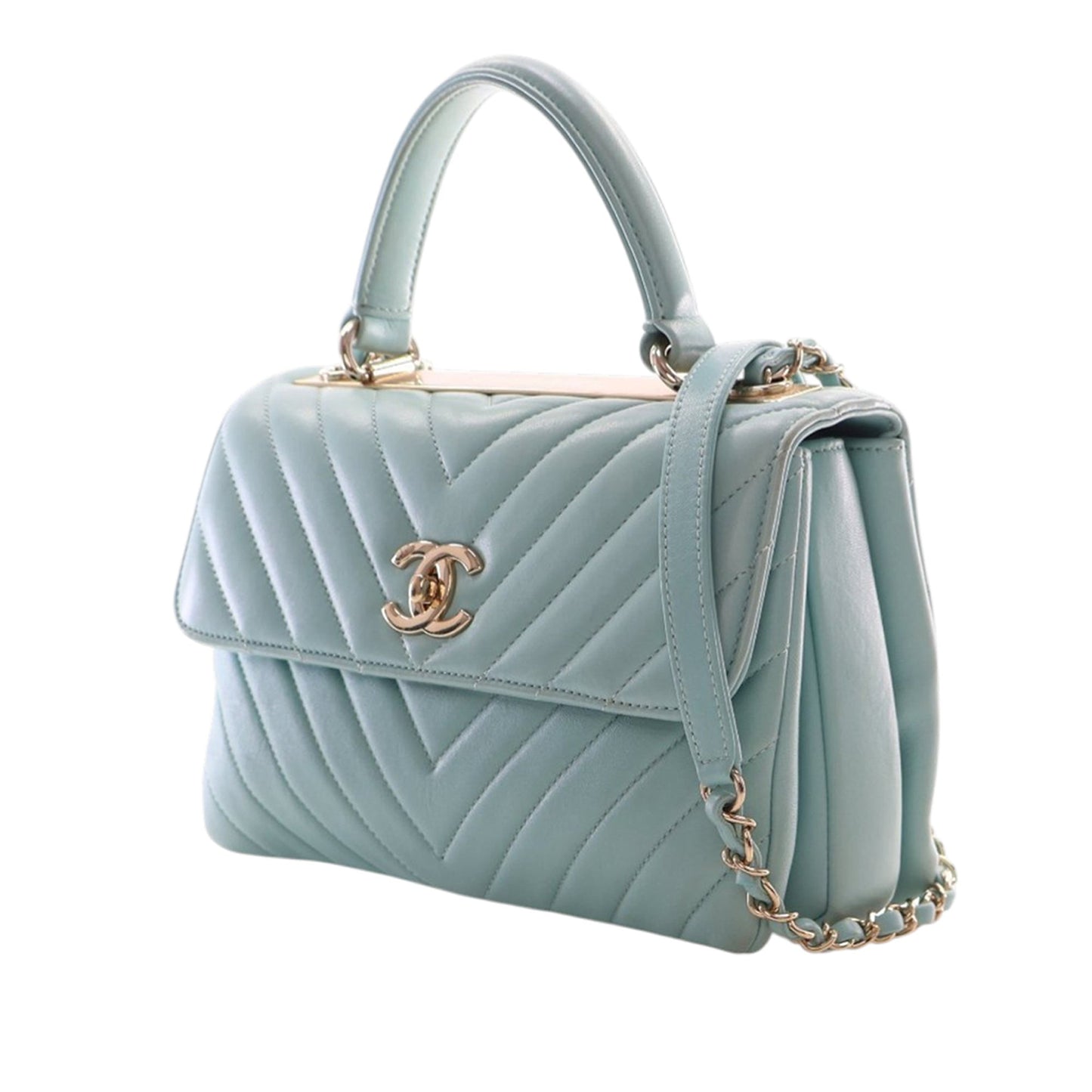 Small Chevron Lambskin Trendy CC Top Handle Flap