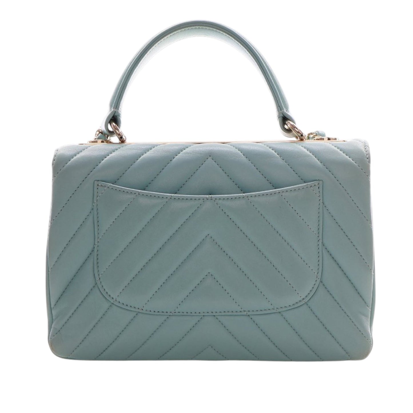 Small Chevron Lambskin Trendy CC Top Handle Flap