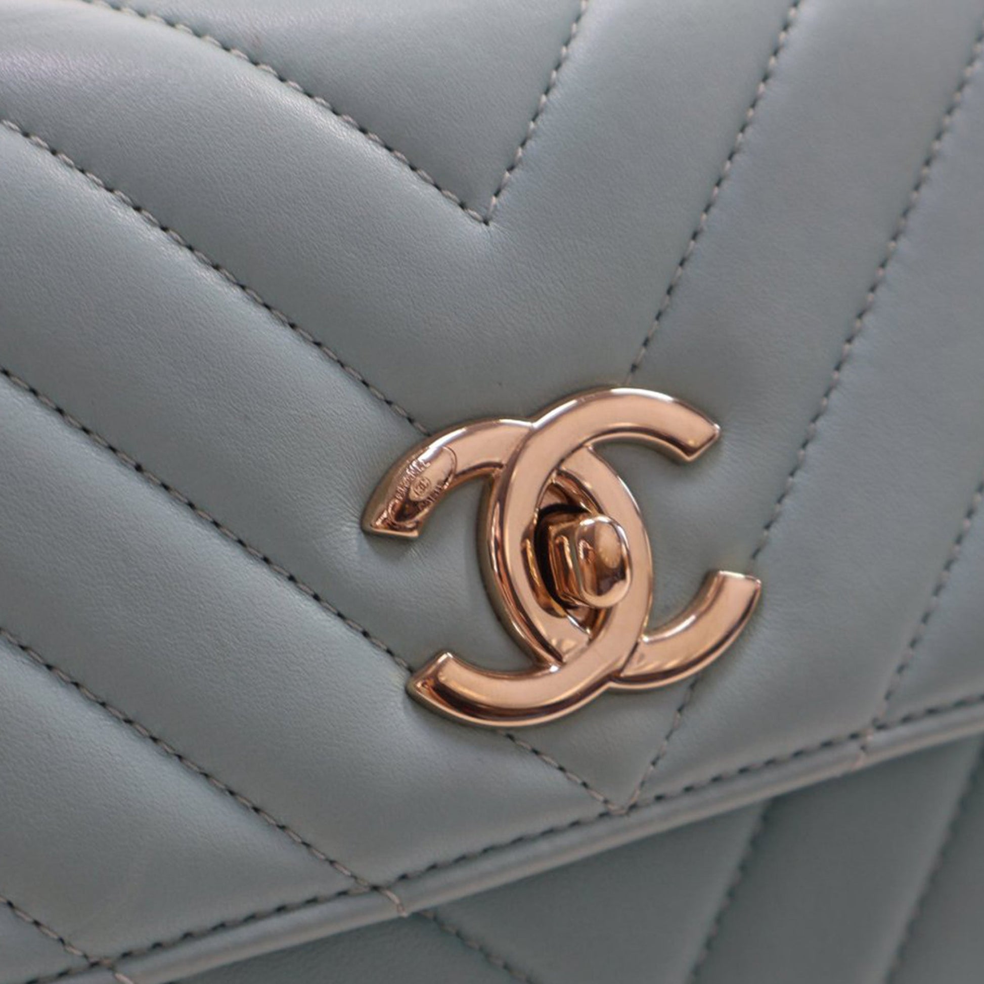 Small Chevron Lambskin Trendy CC Top Handle Flap