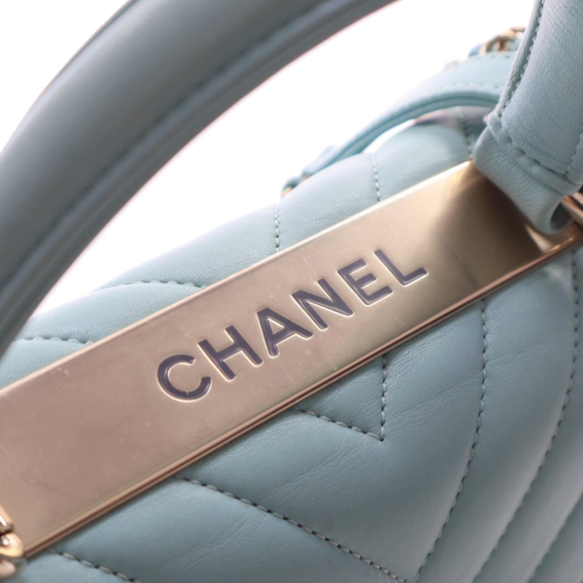 Small Chevron Lambskin Trendy CC Top Handle Flap