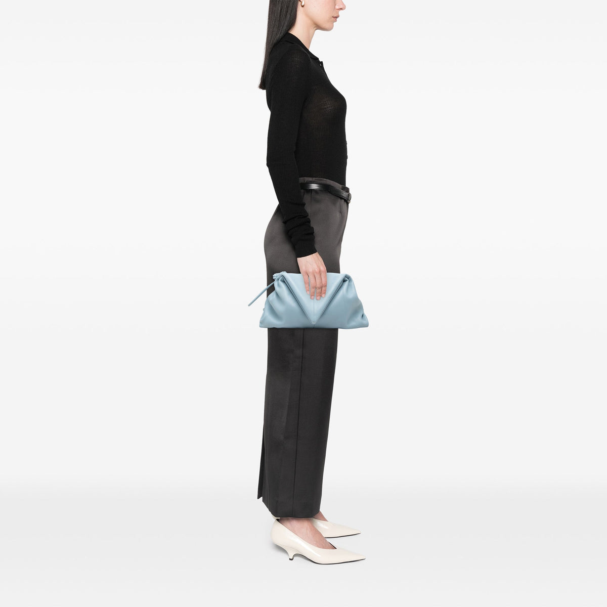 Bottega Veneta Leather BV Trine Angular Clutch