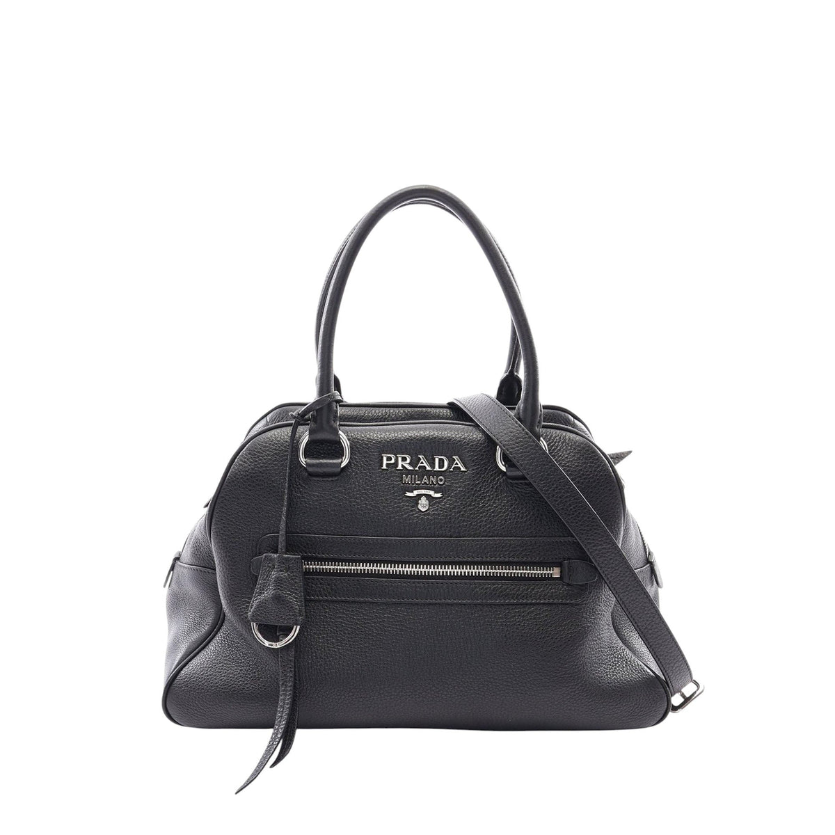 Prada Vitello Daino Zip Top Satchel — Black