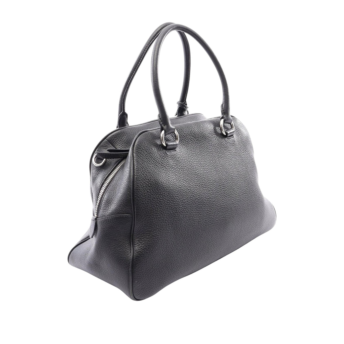 Prada Vitello Daino Zip Top Satchel — Black