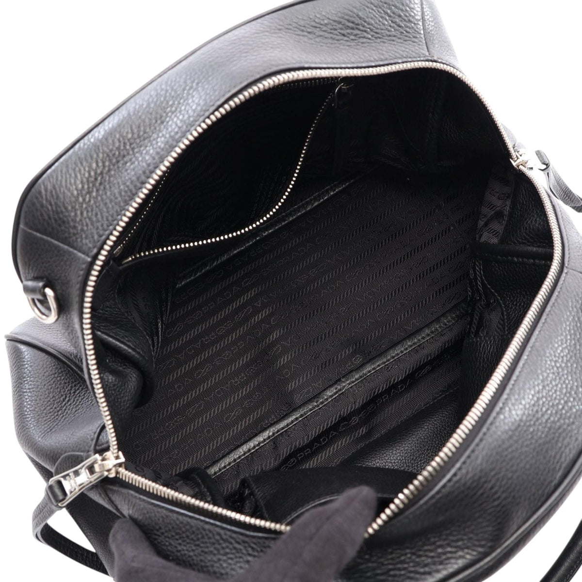 Prada Vitello Daino Zip Top Satchel — Black