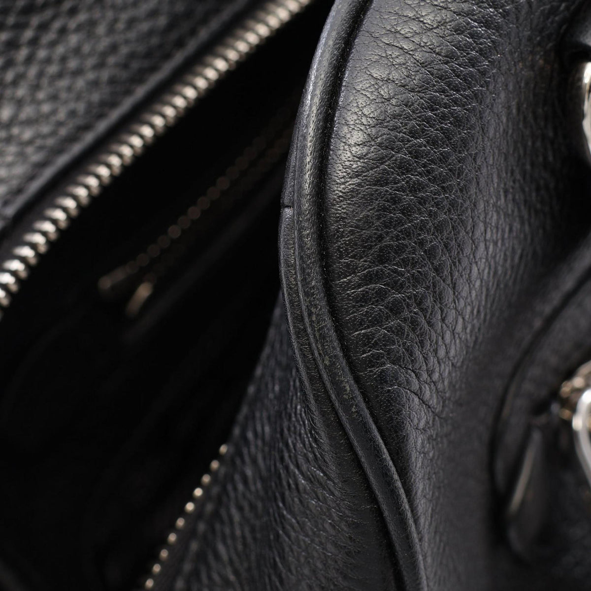 Prada Vitello Daino Zip Top Satchel — Black